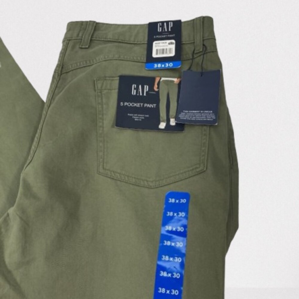 Gap 5 Pocket Pants Men Size 38X30 Green Stretch Slim Fit Super Soft NWT